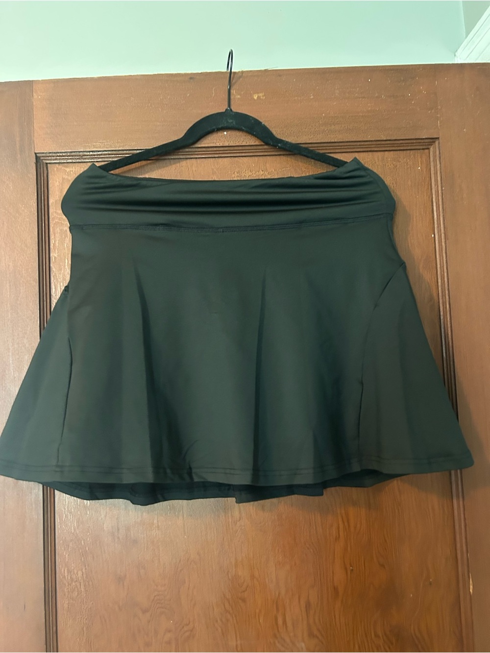 Black Flared Tennis Skirt Skort w/ Wide Foldover Waistband & Pleated Back
